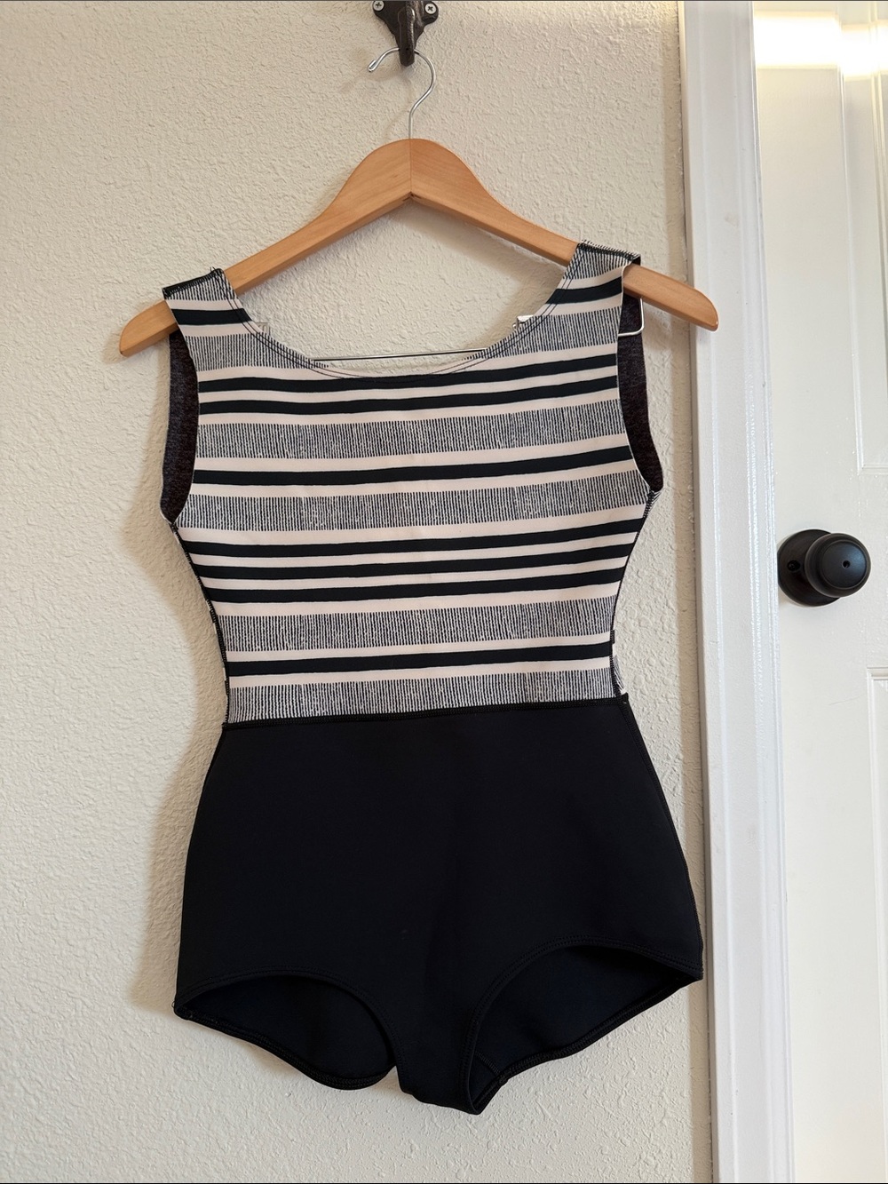 Lido one piece Black and White Striped swimsuit. Thick, quality material.